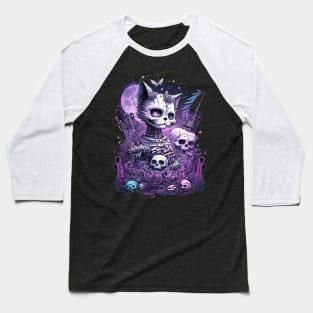Pastel Goth Cat. Cute witchy goth cat and skulls Baseball T-Shirt